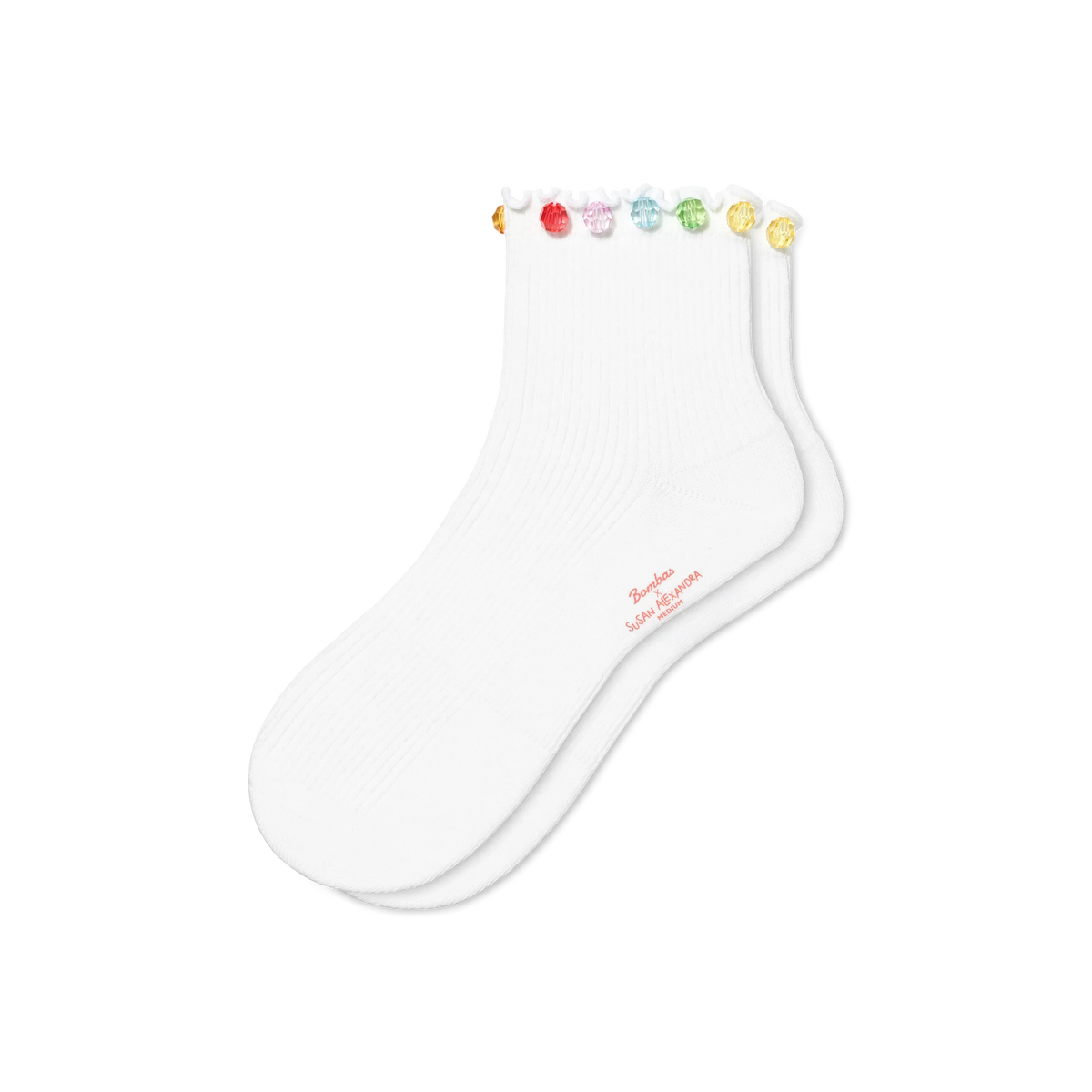 Bombas x Susan Alexandra Embellished Ruffle Rib Quarter Socks
